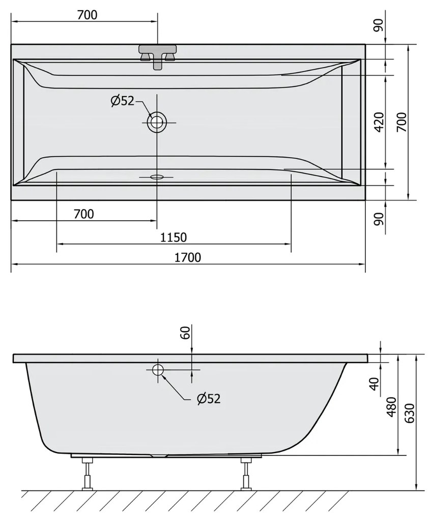 Polysan Cleo ligbad 170x70x48cm ivoor