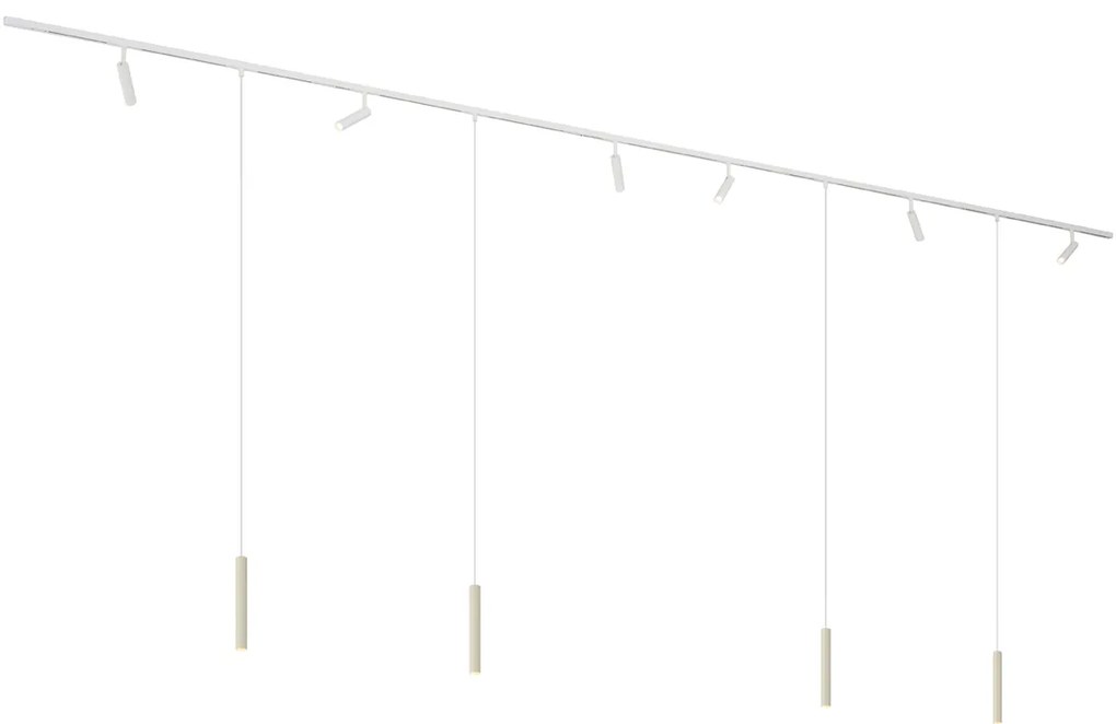 Modern railsysteem met 6 Spot / Opbouwspot / Plafondspots en 4 hanglampen beige met wit 1-fase - Slimline Uzzy Keno G9 Scandinavisch Binnenverlichting Lamp