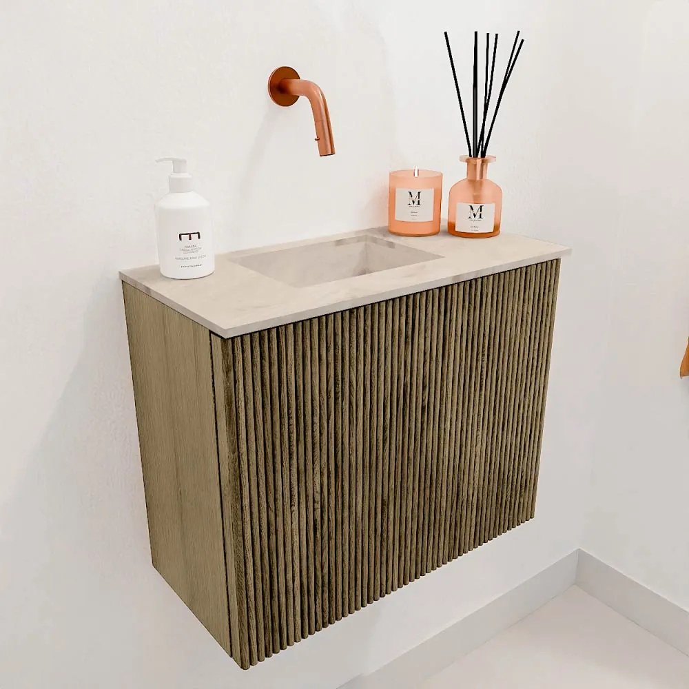 Mondiaz Joya DLux 50cm toiletmeubel dusk met wastafel faye links zonder kraangat frappe