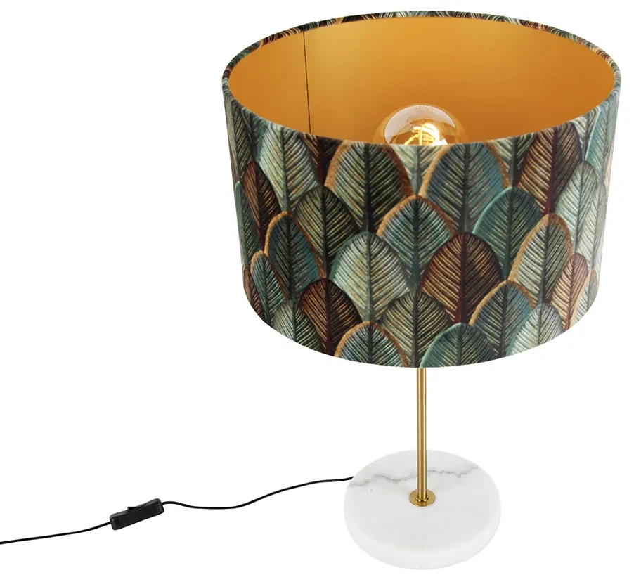 Tafellamp messing met velours lampenkap blad dessin met gouden binnenkant - Kaso Klassiek / Antiek, Modern E27 rond Binnenverlichting Lamp