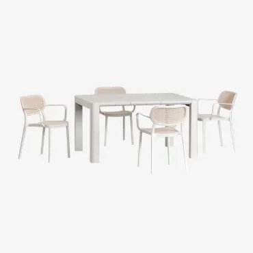 Arnadine Rechthoekige Tafelset (140x100 Cm) En 4 Stapelbare Tuinstoelen Met Omara-armleuningen Gardenia Wit - Sklum