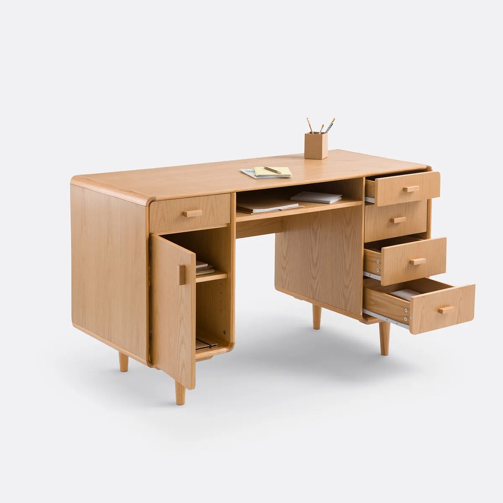 Bureau met dubbele blok in gefineerd eik, Jimi