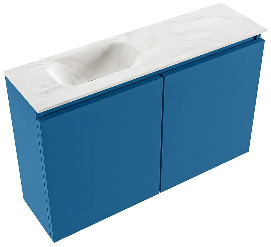 Mondiaz Ture DLux toiletmeubel 80cm jeans met wastafel ostra links met kraangat