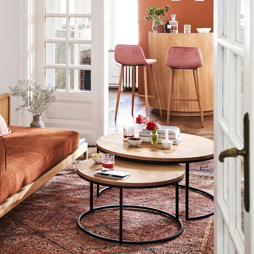 Set van 2 grote nesting salontafels, eiken blad, HIBA