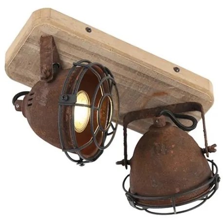 Smart Spot / Opbouwspot / Plafondspot roestbruin met hout incl. 2 wifi GU10 - Gina Industriele / Industrie / Industrial GU10 Binnenverlichting Lamp