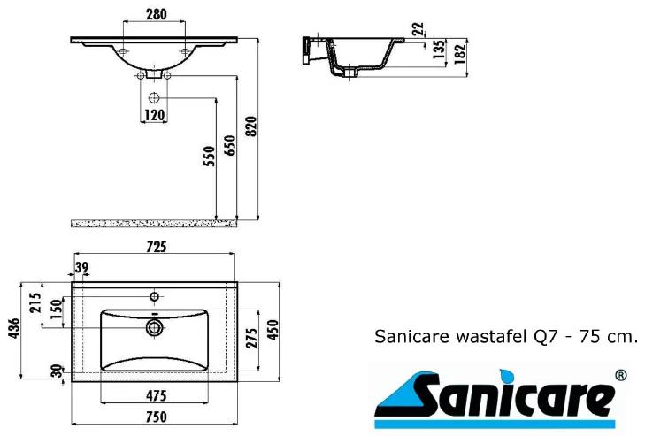 Sanicare Q7 keramische wastafel 75x45cm wit