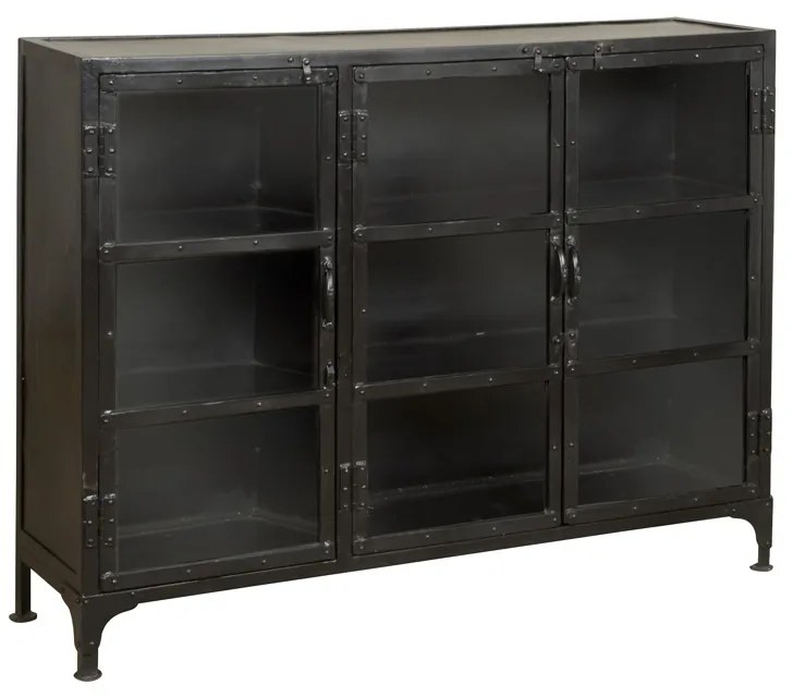 Dressoir Van Metaal Met Glazen Deuren - 122x31x97cm.