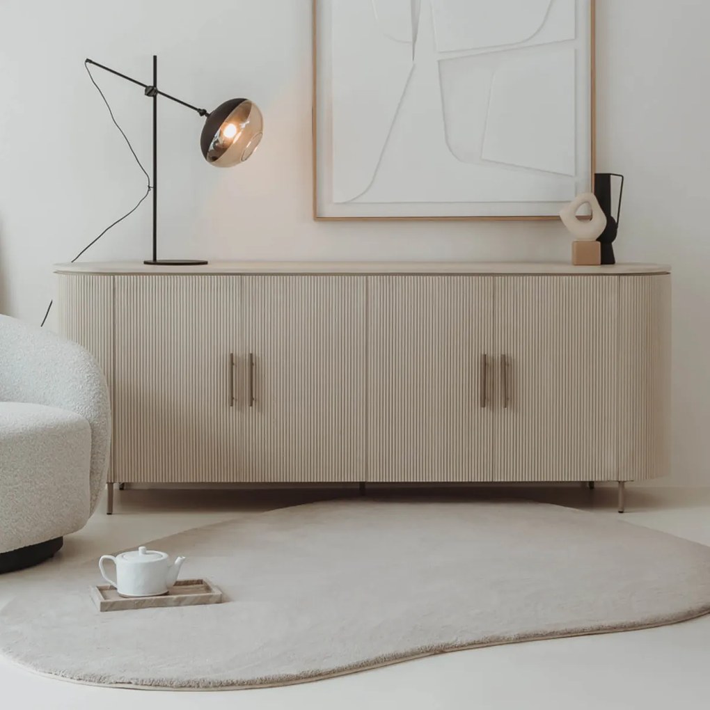 Beige Dressoir Met Ribbels 210 Cm - 210x45x80cm.