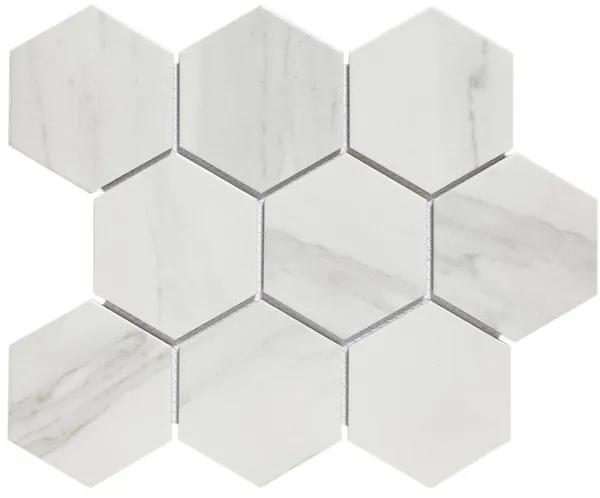 The Mosaic Factory Barcelona mozaïektegel 9.5x11x0.65cm voor wand en voor binnen en buiten hexagon porselein carrara marmer wit mat AMH95003