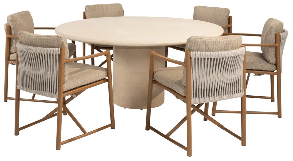 Hampton Marina dining tuinset 160xH75 cm rond 7 delig mortex amber 4 Seasons Outdoor