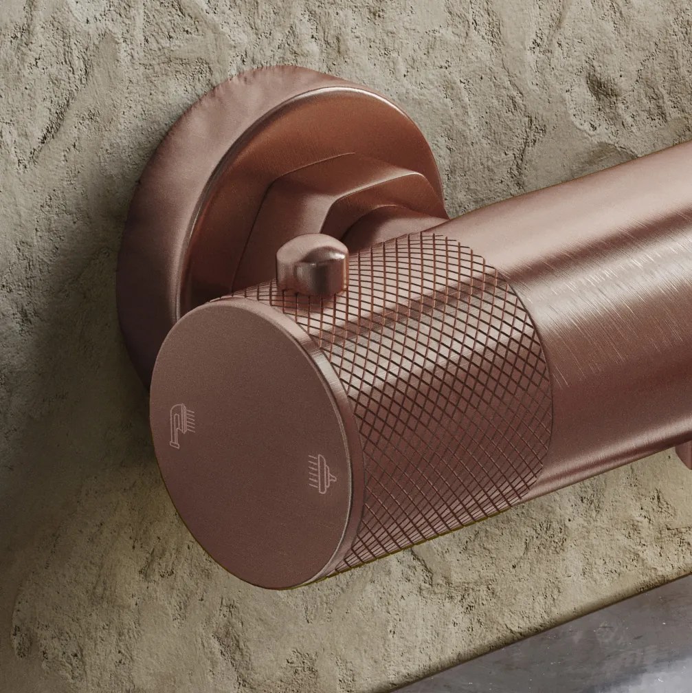Saniclear Copper Curved thermostatische opbouw badkraan met handdouche geborsteld koper
