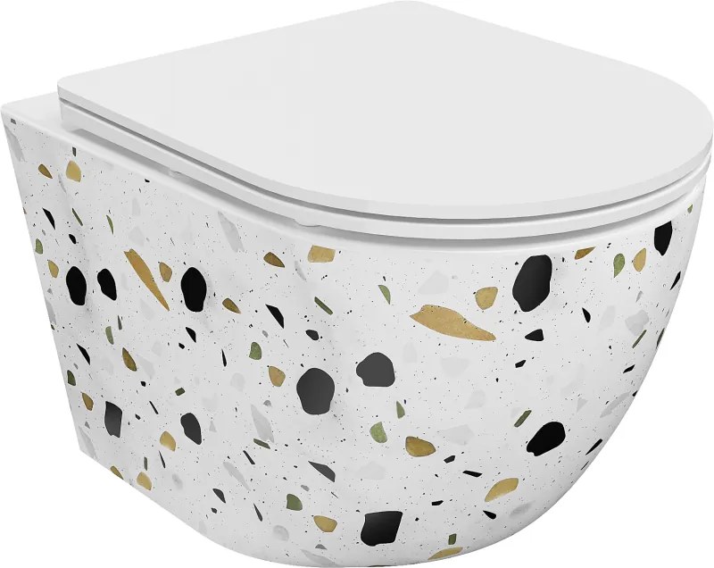 Mexen Lena wc-kom Rimless met langzaam sluiten slim, duroplast, witte terrazzosteen - 30224096