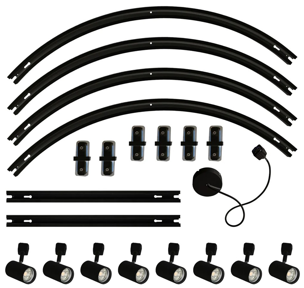 Modern railsysteem met 8 Spot / Opbouwspot / Plafondspots zwart 1-fase ovaal 200cm - Iconic Jeana GU10 Binnenverlichting Lamp