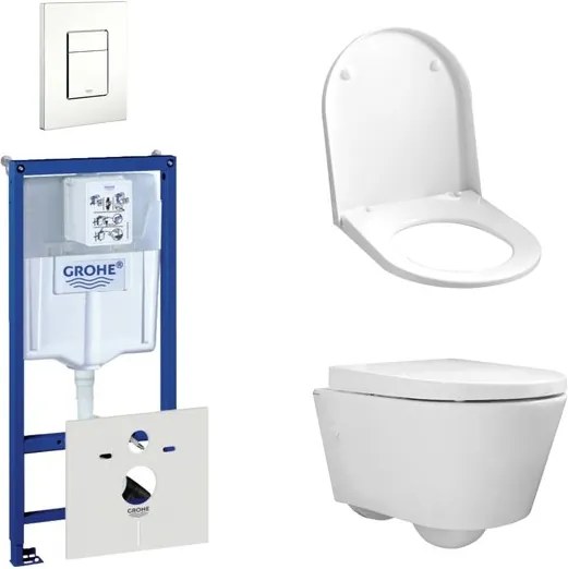QeramiQ Salina Compact toiletset bestaande uit inbouwreservoir, compact wandcloset met toiletzitting en bedieningsplaat verticaal/horizontaal wit 0729205/SW3927/SW3928/0720003