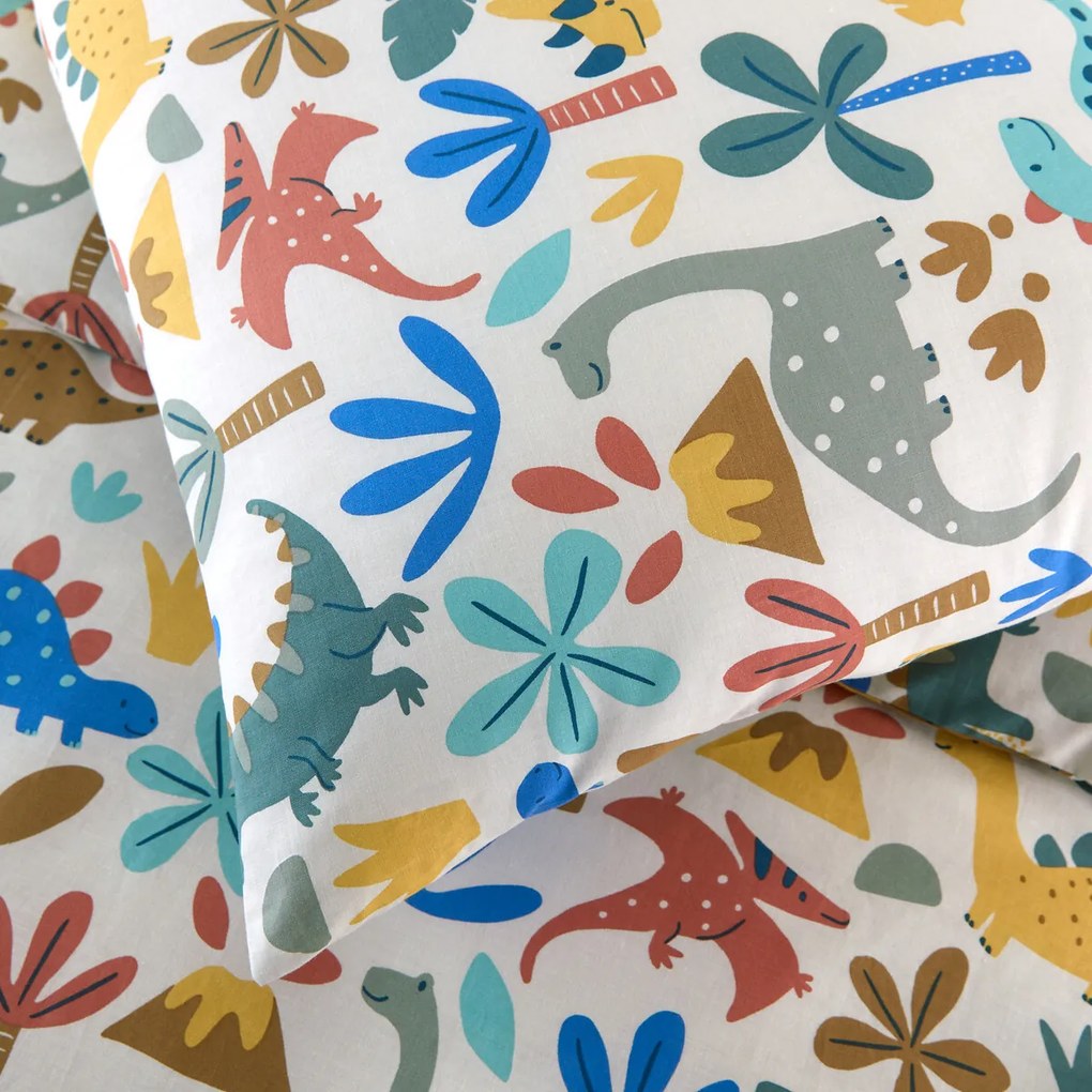 Kussensloop voor kinderen, 30% gerecycled katoen, dinosaurusprint, DINO