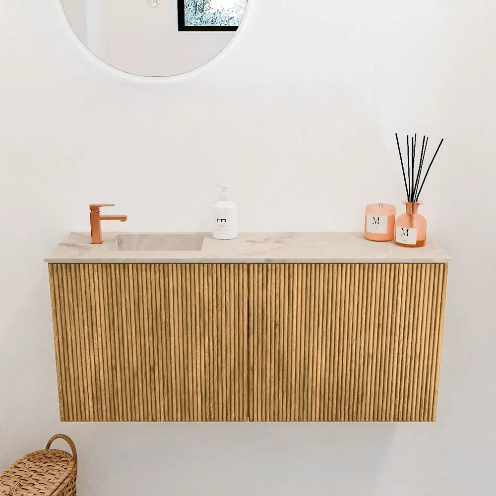 Mondiaz Joya DLux 90cm toiletmeubel oak met wastafel faye links 1 kraangat frappe