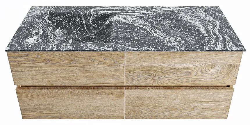 Mondiaz Vica DLux badmeubel 120cm washed oak 4 lades met wastafel lava links 1 kraangat