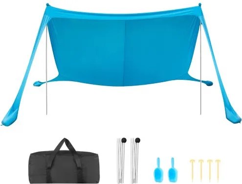 VEVOR strandtent met zonbescherming (UPF 50+) 3,4 x 3,4 x 2 m, strandtent met steunpalen, zandschepjes en draagtas, draagbare zonnescherm voor gezinsuitjes, kamperen, vissen, blauw