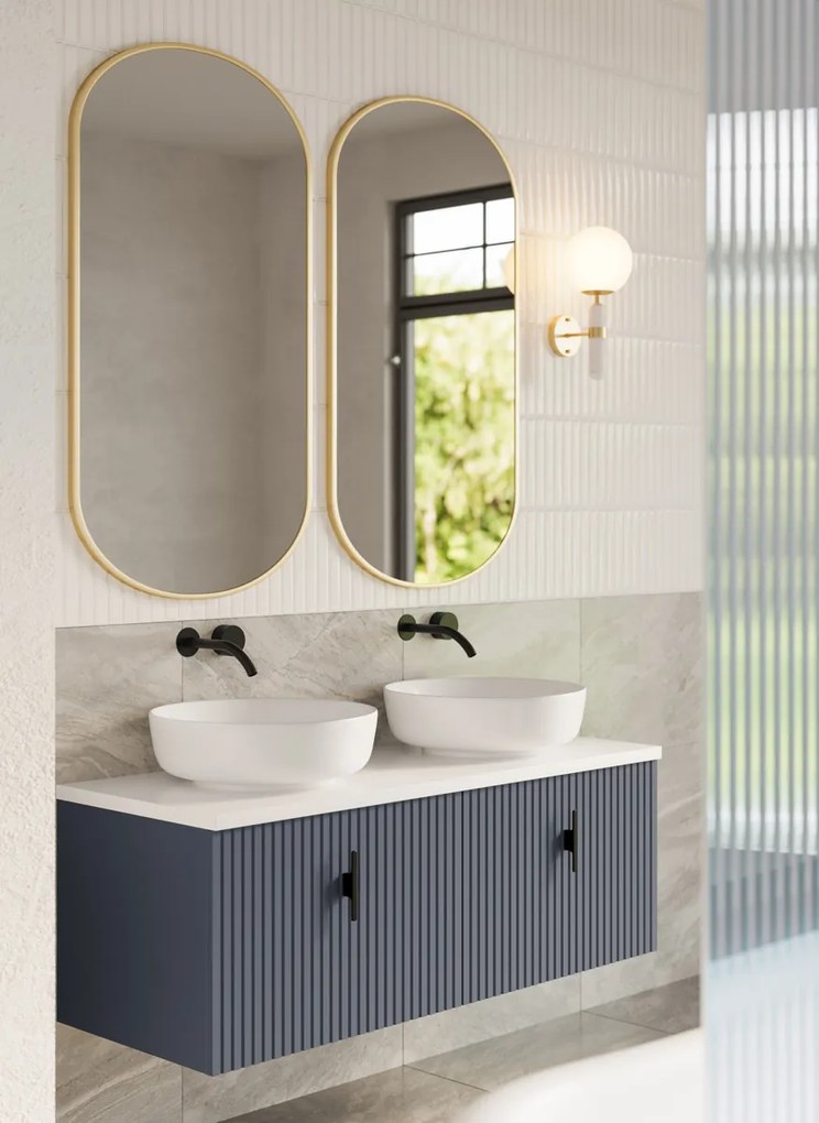 Muebles Ezra badmeubel ribbelfront 120cm marine blauw met wit toppaneel en waskom