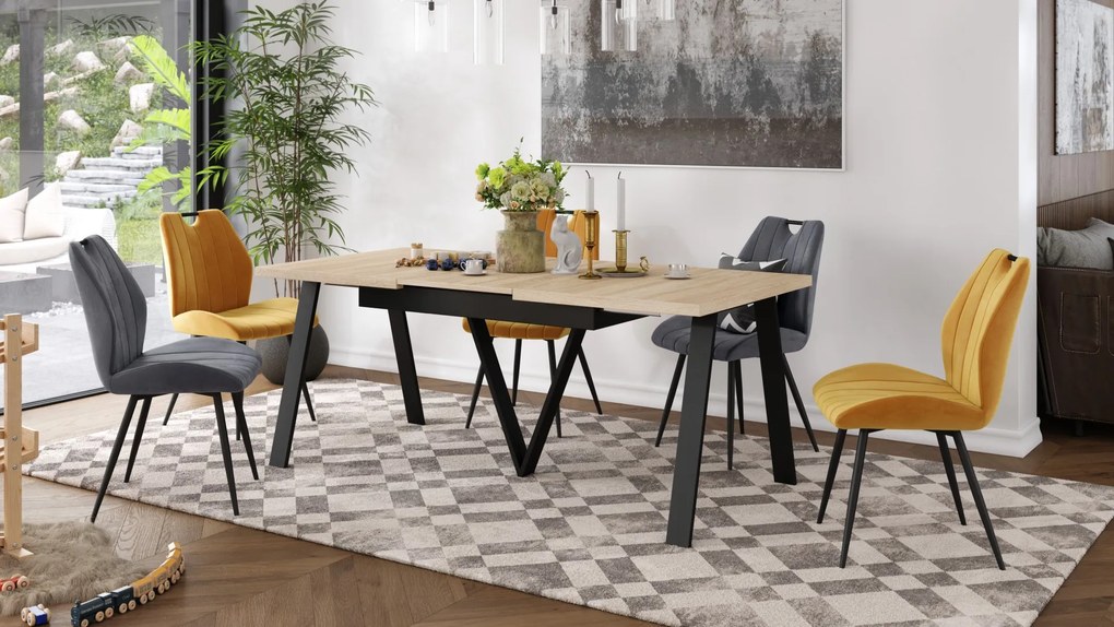 AVERY Sonoma eik/onderkant zwart - LOFT/INDUSTRIËLE TAFEL VOOR WOONKAMER / EETKAMER UITKLAPBAAR TOT 290 cm!