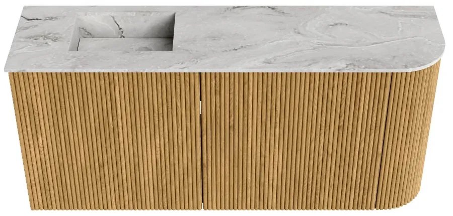 Mondiaz Joya DLux 90cm toiletmeubel ronding rechts oak met wastafel faye links zonder kraangat glace