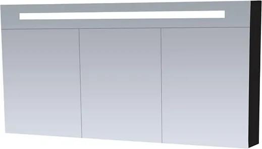 Spiegelkast Delia 140x70x15cm MDF Hoogglans Zwart LED Verlichting Lichtschakelaar Stopcontact Binnen en Buiten Spiegel