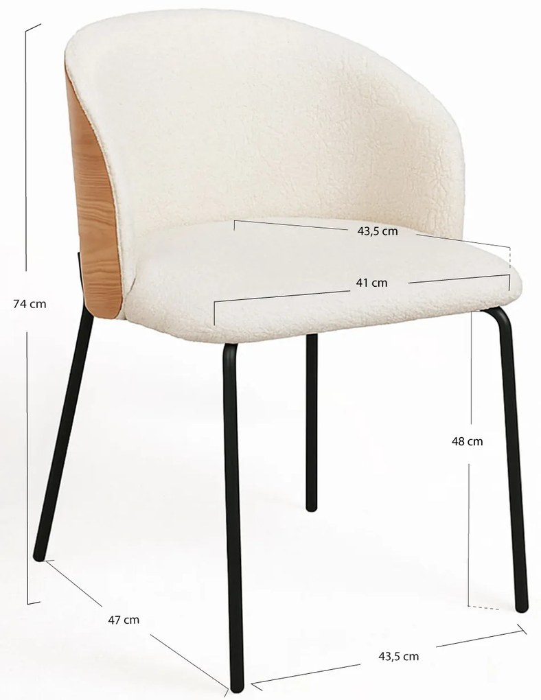 Glacia stoel witte stof met gestoffeerde houten rugleuning