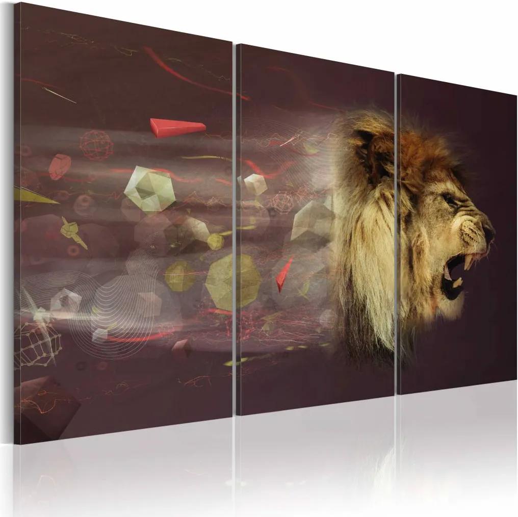 Schilderij - leeuw (abstractie), Bruin, 3luik