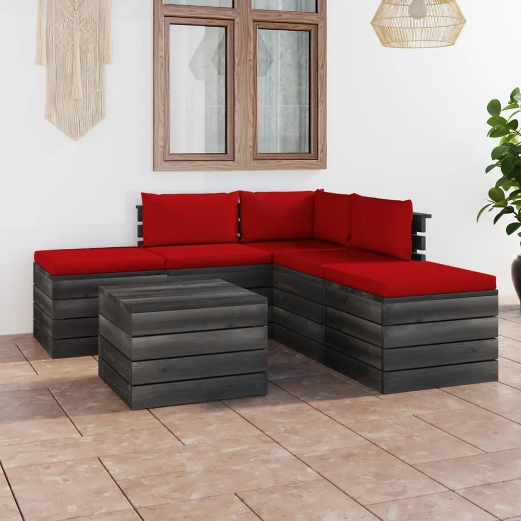 vidaXL 6-delige Loungeset met kussens pallet massief grenenhout