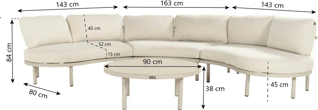 Hoek loungeset 4 personen Aluminium Taupe Hartman Palma