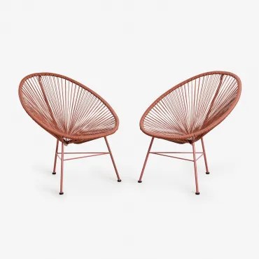 Set Van 2 Tuinstoelen Van Staal En Synthetisch Riet New Acapulco Terracota - Sklum