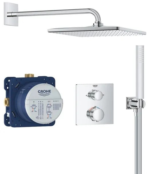 GROHE QuickFix Precision Thermostat Perfect inbouw douchesysteem met Vitalio Rain Mono 310 Cube hoofddouche chroom 34881000