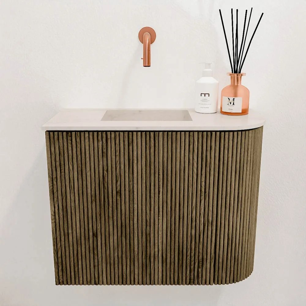Mondiaz Joya DLux 50cm toiletmeubel ronding rechts dusk met wastafel faye links zonder kraangat meli