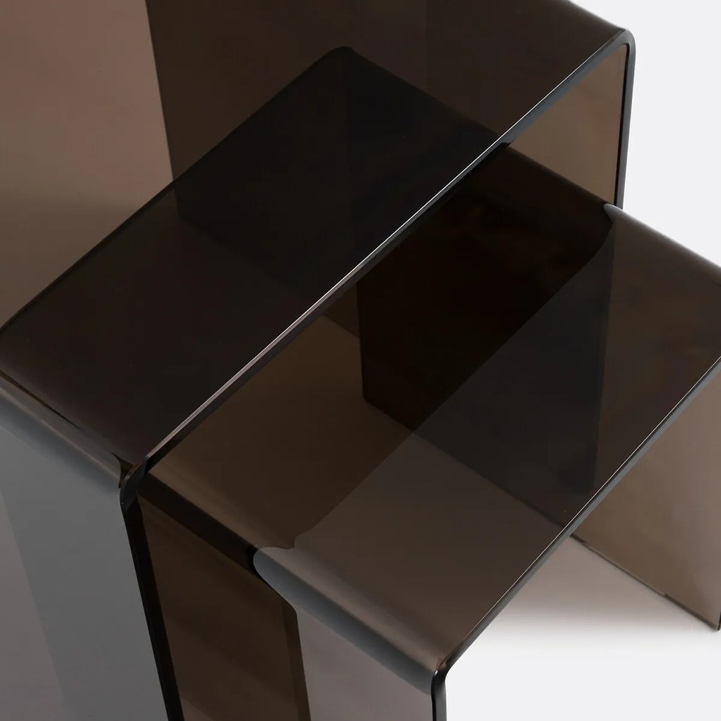 Set van 2 mimi bijzettafeltjes van gehard glas, Joan