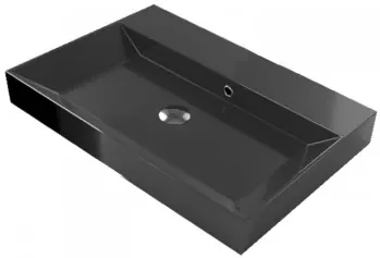 Fontana Kolo wastafelmeubel warm eiken 60cm zwarte wastafel 0 kraangaten met ronde spiegel