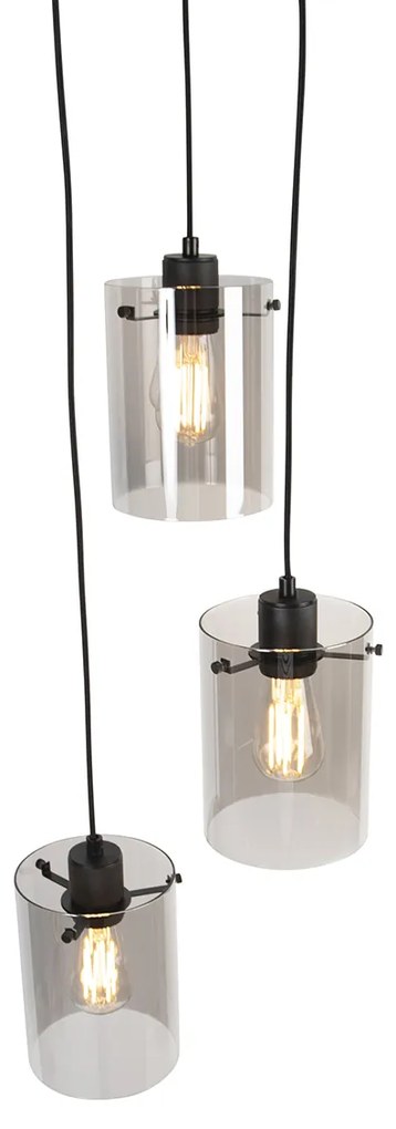 Smart hanglamp zwart met smoke glas incl. 3 Wifi ST64 - Dome