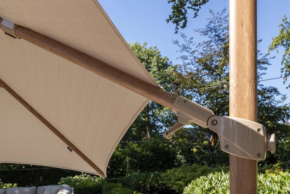 4 Seasons Outdoor Siesta PREMIUM Ø 350 cm parasol zand, wood look frame Parasol beige weerbestendig