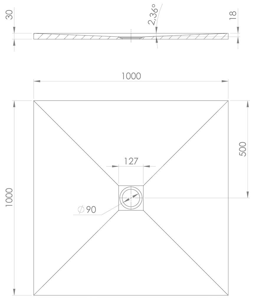 Polysan Treneca douchebak 100x100cm grijs mat