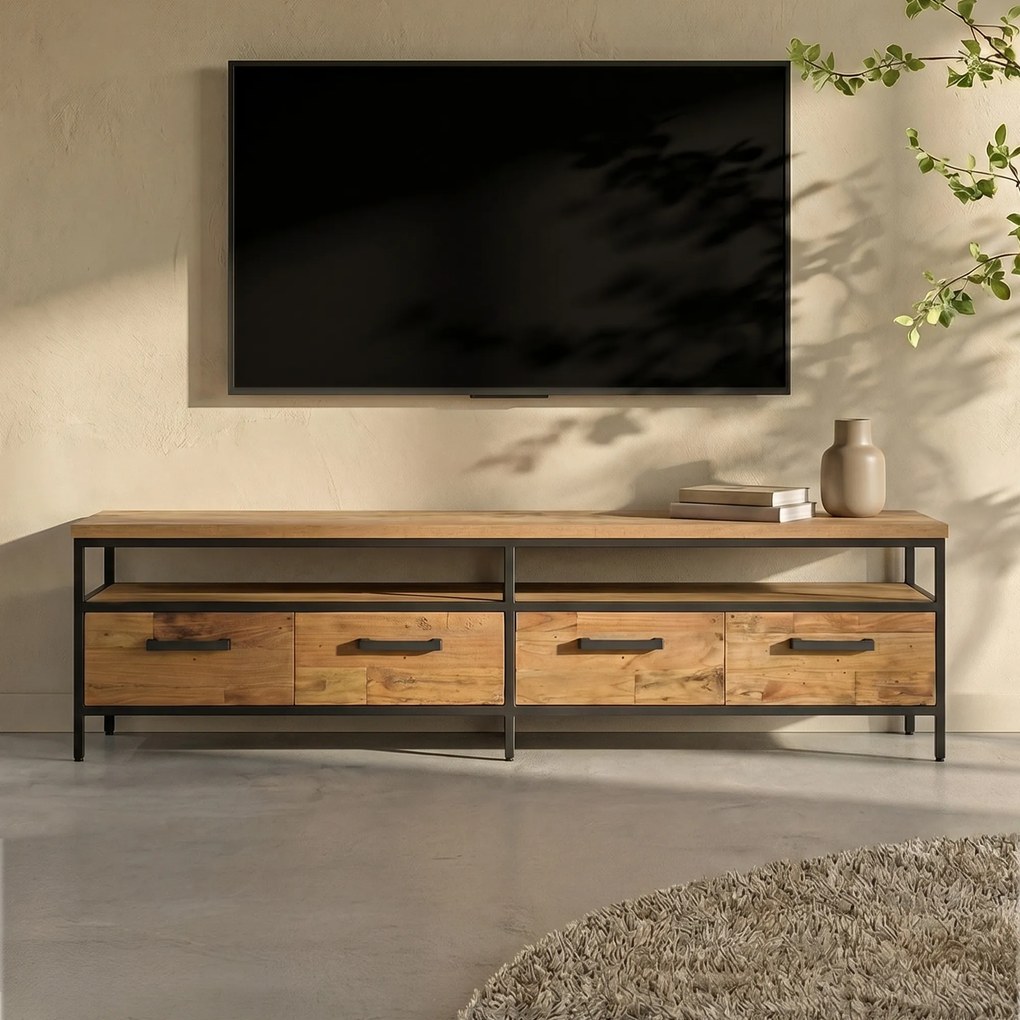Tv-meubel Teak Met Lades 180 Cm - 180x40x45cm.