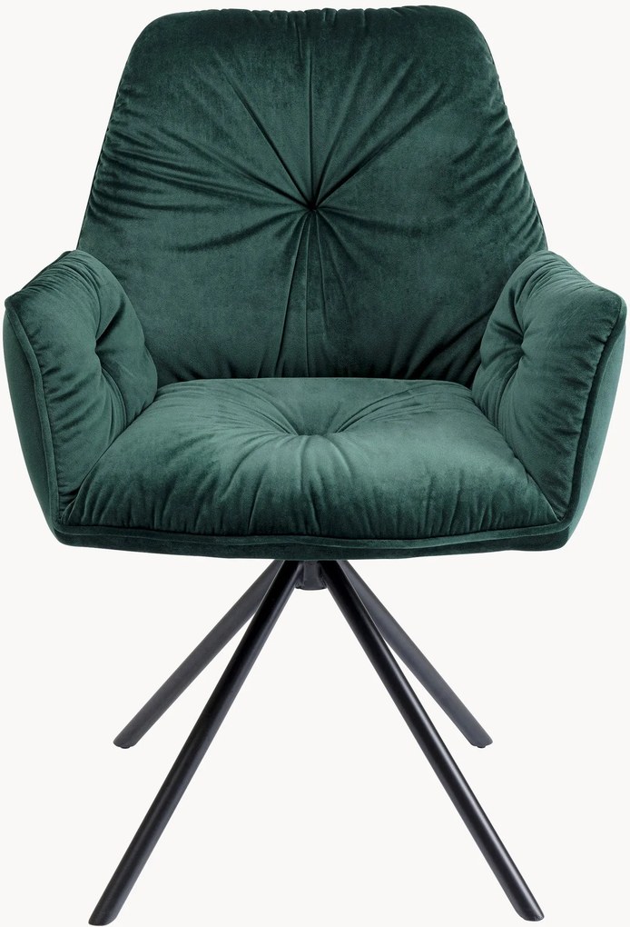 Fluwelen draaistoelen Mila groen met armleuning, 2-delig