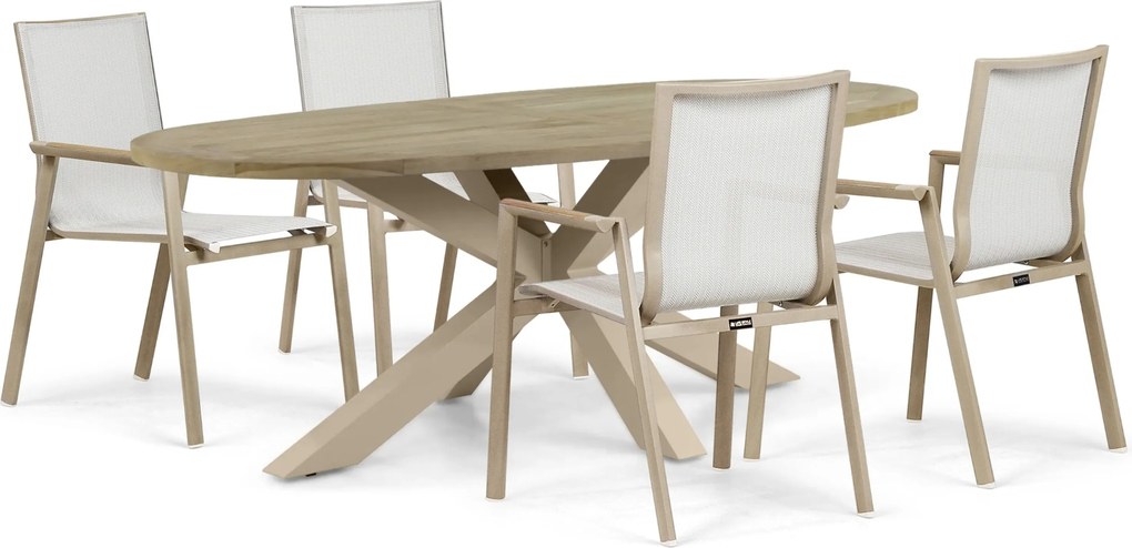 Tuinset 4 personen 220 cm Aluminium Zand/Beige Lifestyle Garden Furniture Fiora/Brookline