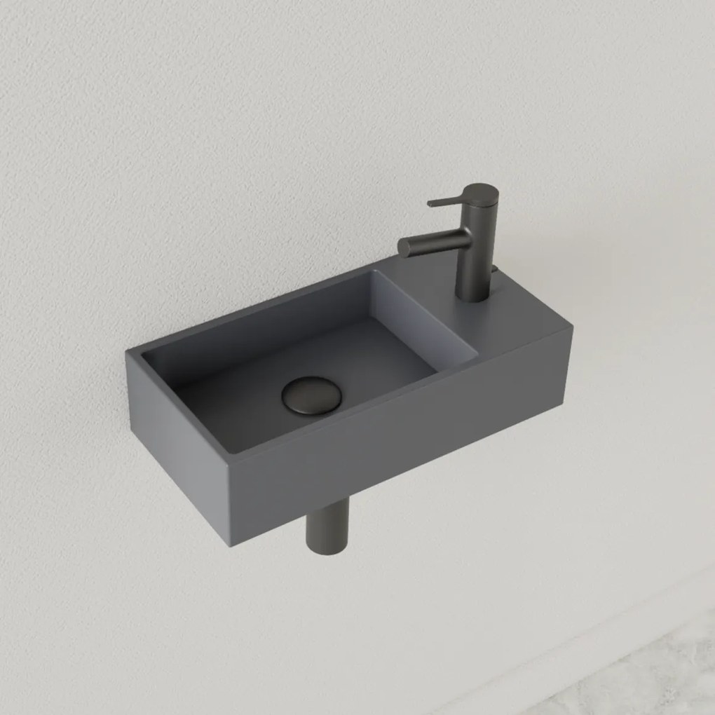 Sanigoods Nano fontein rechts leigrijs met kraangat 36x18cm