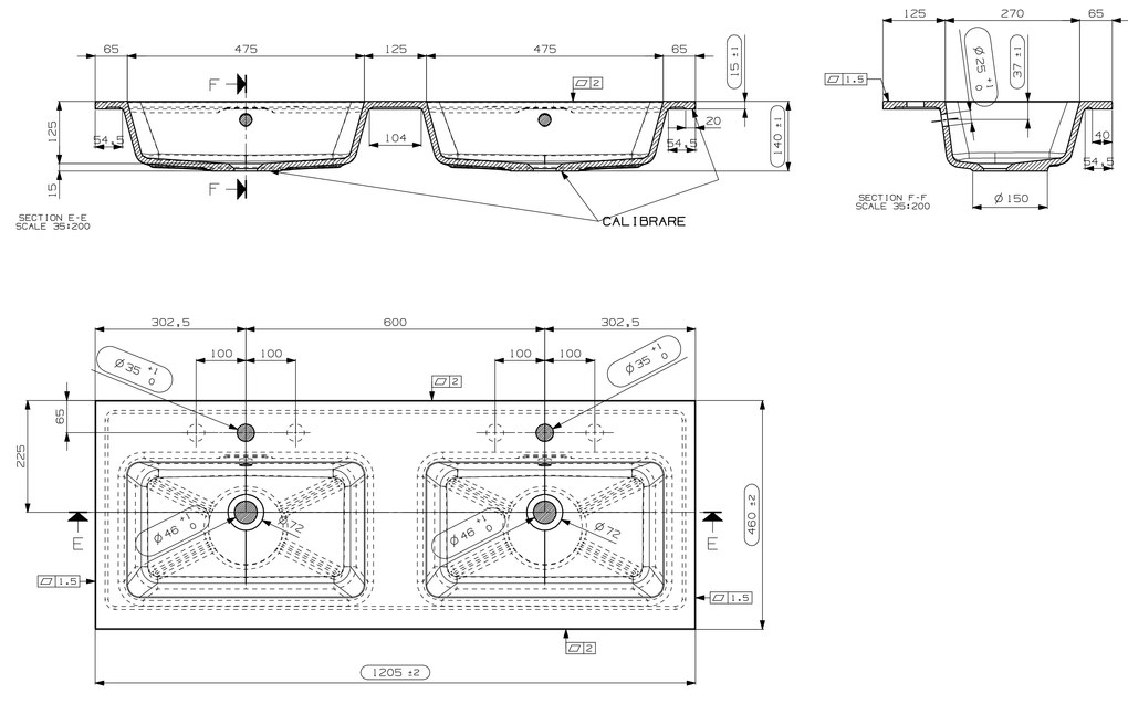 Muebles Avila badmeubel ribbelfront 120cm warm eiken met dubbele wastafel zonder kraangaten