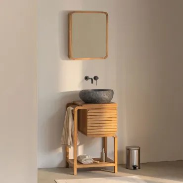 Bradley Teakhouten Badkamermeubelset Onregelmatige In Zwart Cement ↔︎40 Cm Fedro & Rechthoekig Met Afgeronde Hoeken En Opbergruimte - Sklum