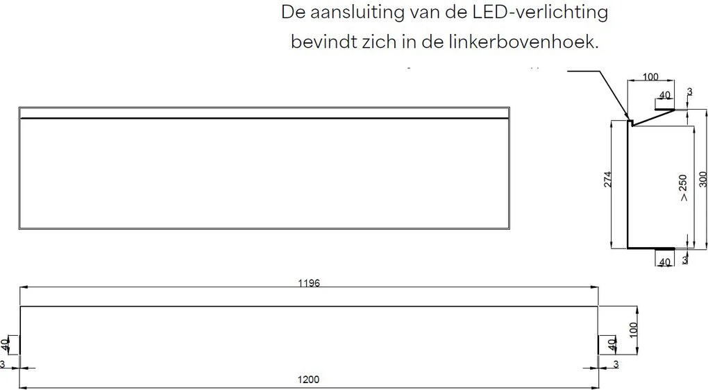 Hotbath &More frameless inbouwnis met verlichting 30x120x10cm wit mat