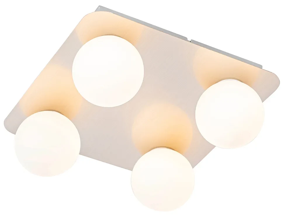 Moderne badkamer plafondlamp staal vierkant 4-lichts - Cederic Modern G9 IP44 Lamp