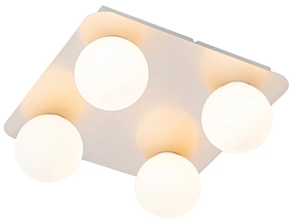 Moderne badkamer plafondlamp staal vierkant 4-lichts - Cederic