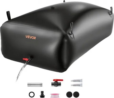 VEVOR waterzak, 1000 liter waterzak met kraan, opvouwbare en draagbare waterzak gemaakt van 1000D PVC, wateropslag voor irrigatiesystemen, droogtebestendig en voor noodhulp, zwart