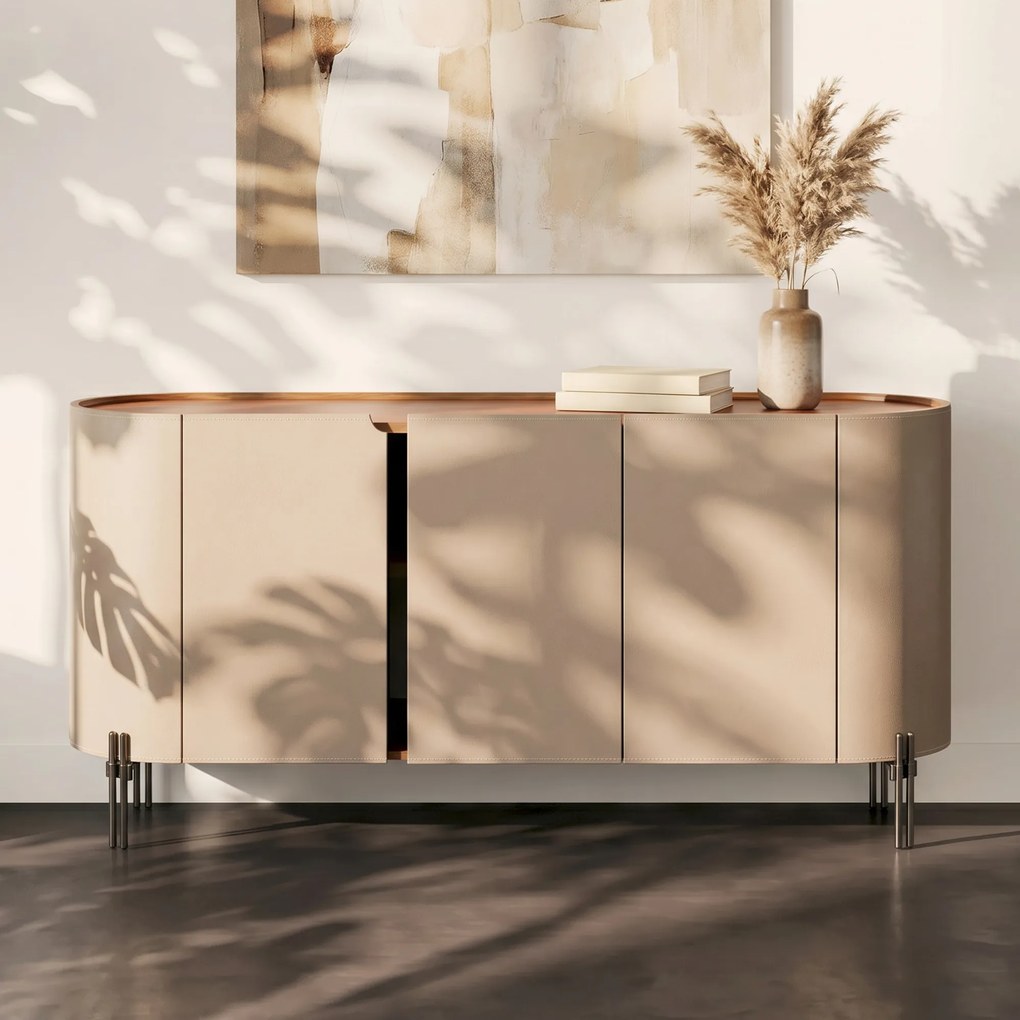 Design Dressoir Beige Leer - 150x40x75cm.