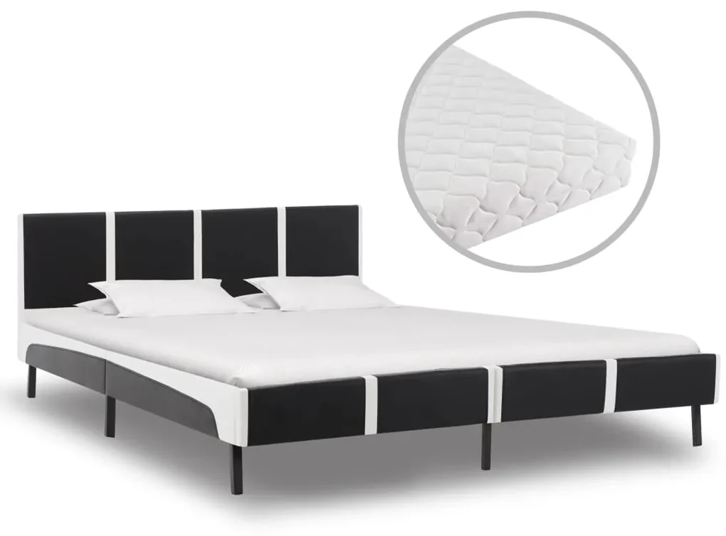vidaXL Bed met matras kunstleer zwart en wit 160x200 cm